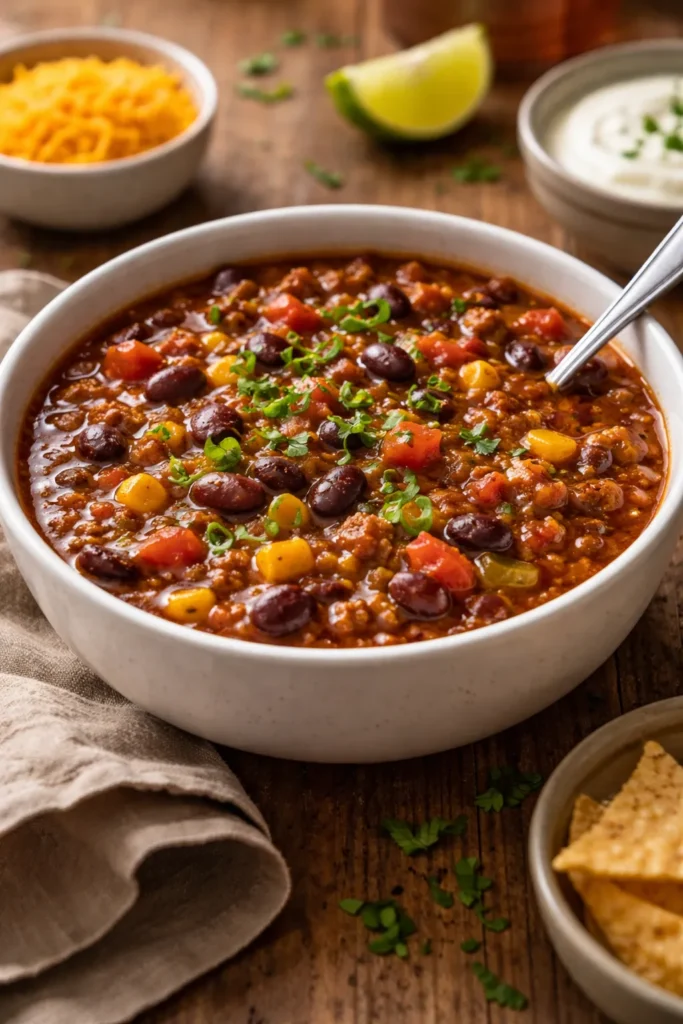 8 Batch Cooking Recipes for Easy Weeknights 12 Bowl of hearty three-bean chili ready for versatile reuse