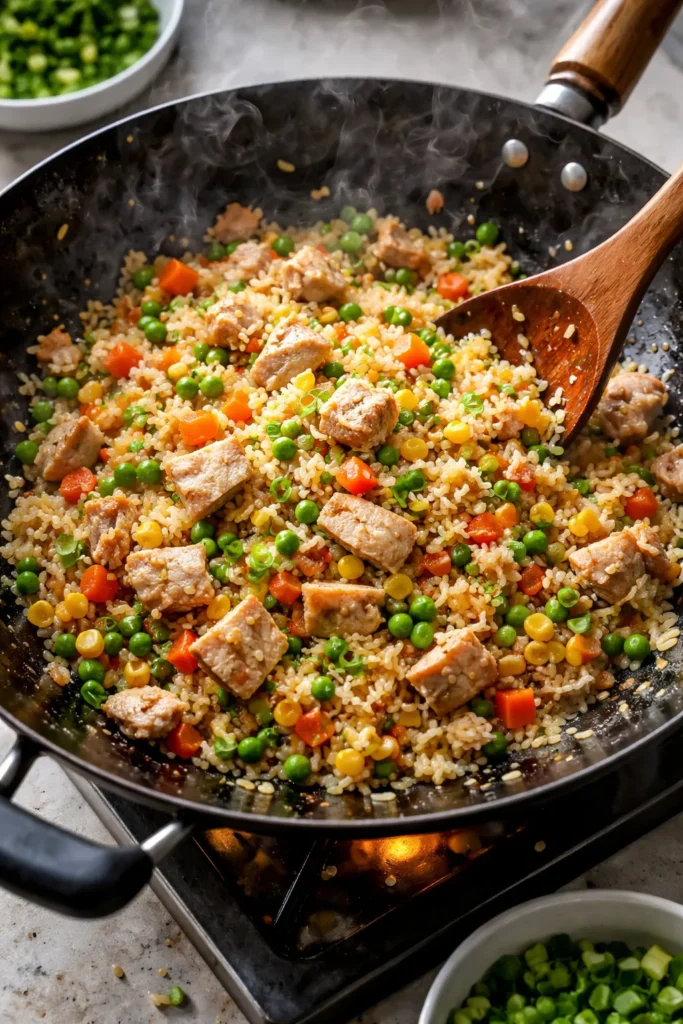 8 Leftover Turkey Recipes That Taste Better 8 Turkey fried rice with vegetables in a wok