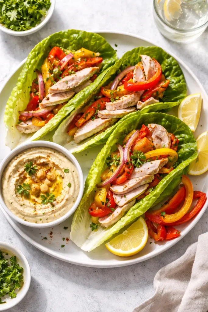 8 Calorie Deficit Meals That Keep You Full 5 Turkey lettuce wraps with roasted peppers and hummus