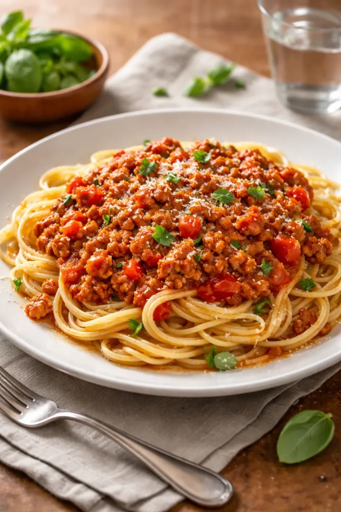 Spaghetti with turkey mince bolognese