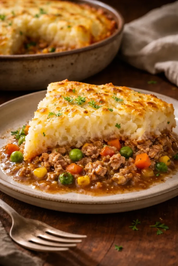 12 Kid-Friendly Dinners Beyond Chicken Nuggets 8 Plated ground turkey shepherd's pie wedge with mashed potato topping