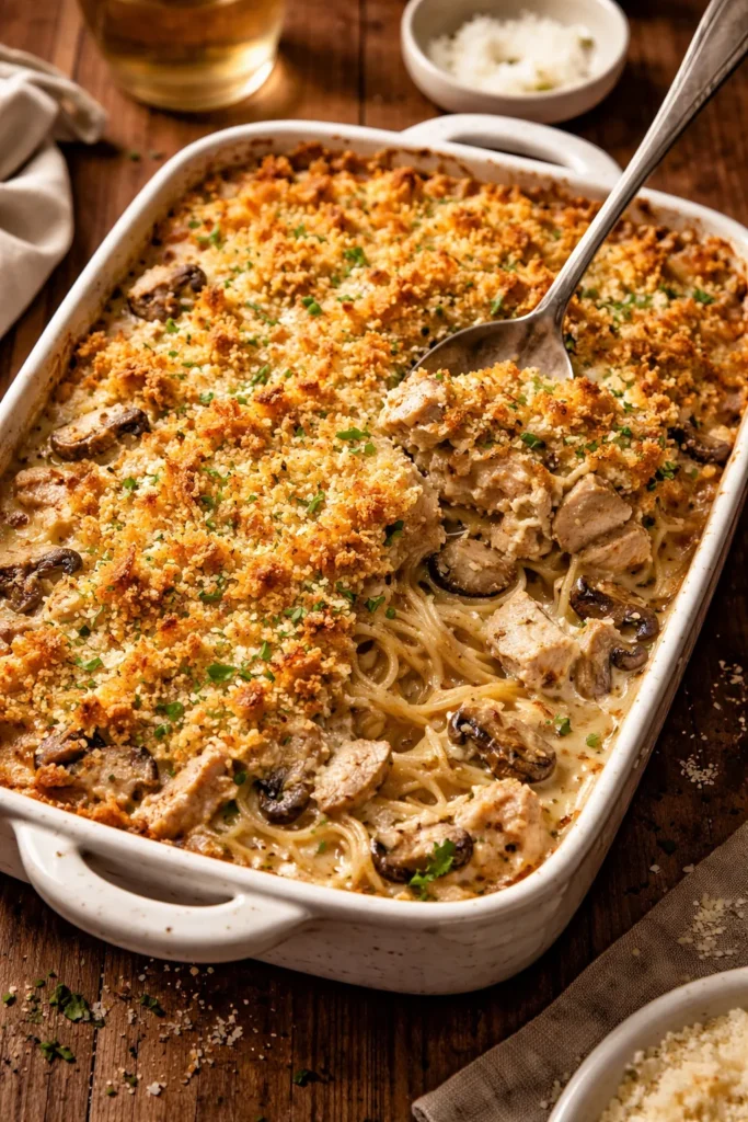 8 Leftover Turkey Recipes That Taste Better 1 Creamy turkey tetrazzini casserole with mushrooms and a golden breadcrumb topping