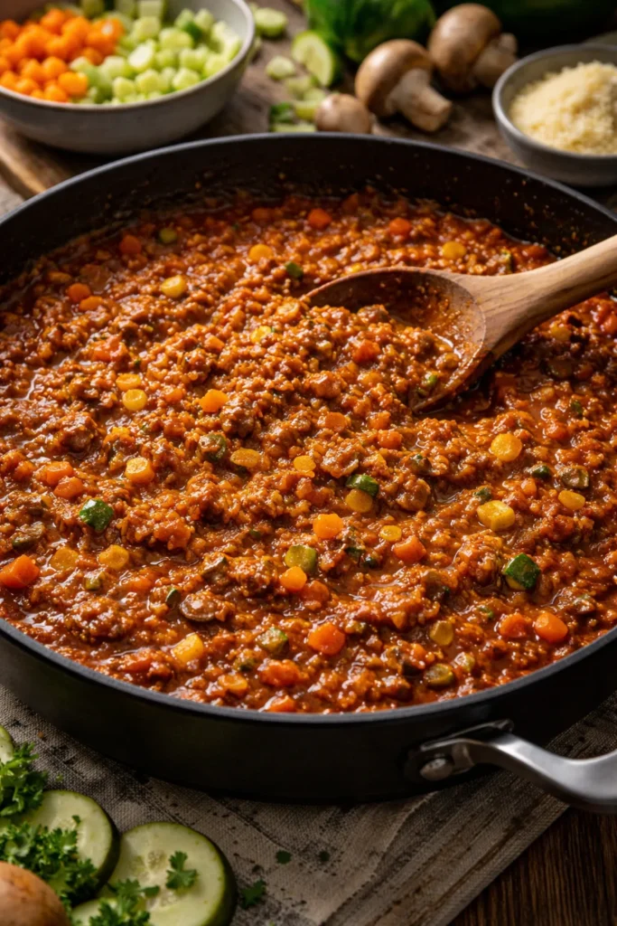 8 Spaghetti Bolognese Recipes to Try Tonight 8 Glossy bolognese sauce in a skillet with finely chopped vegetables integrated