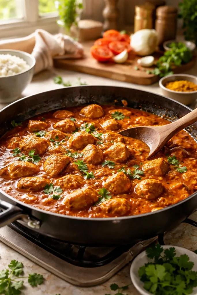 10 Easy Indian Curry Recipes for Weeknights 1 Close-up of glossy curry simmering in a pan, suggesting weeknight speed