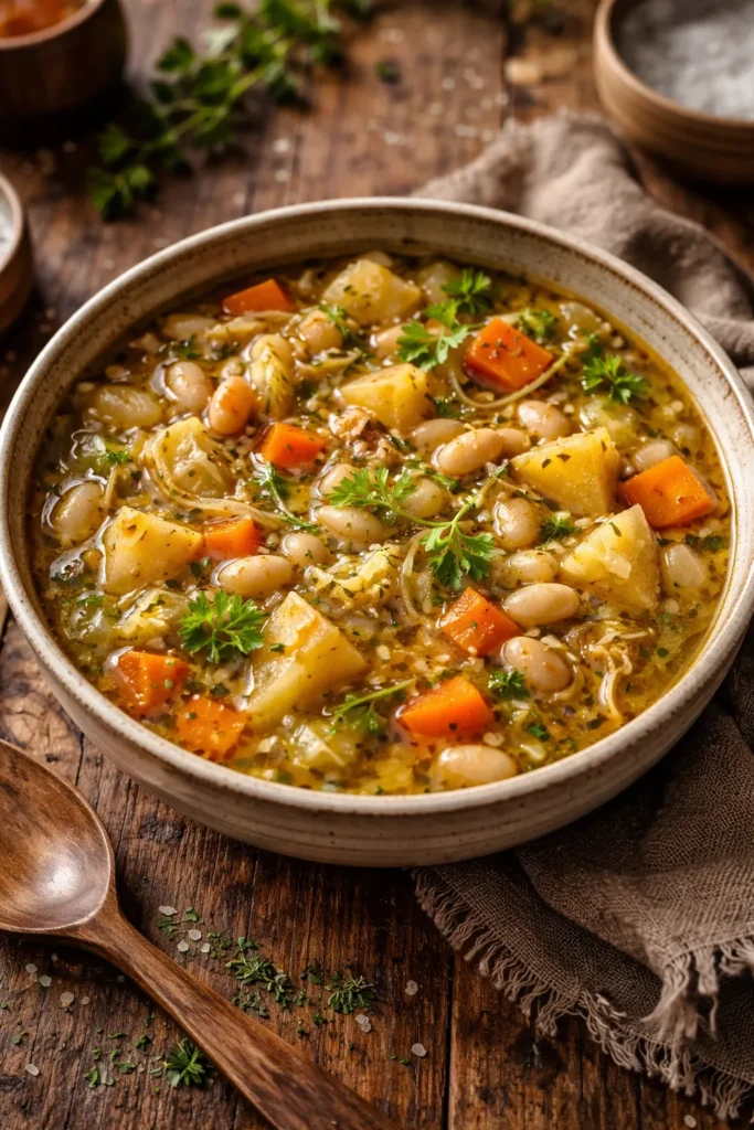 8 Vegetable Soup Recipes for Cold Nights 4 Bowl of Tuscan White Bean and Winter Vegetable Soup with cannellini beans