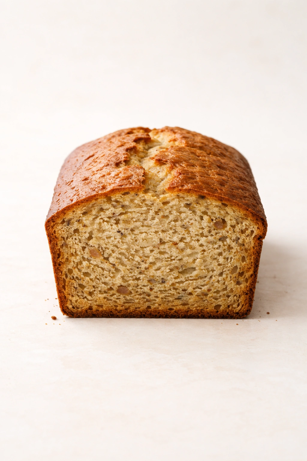 Banana bread loaf on plain background
