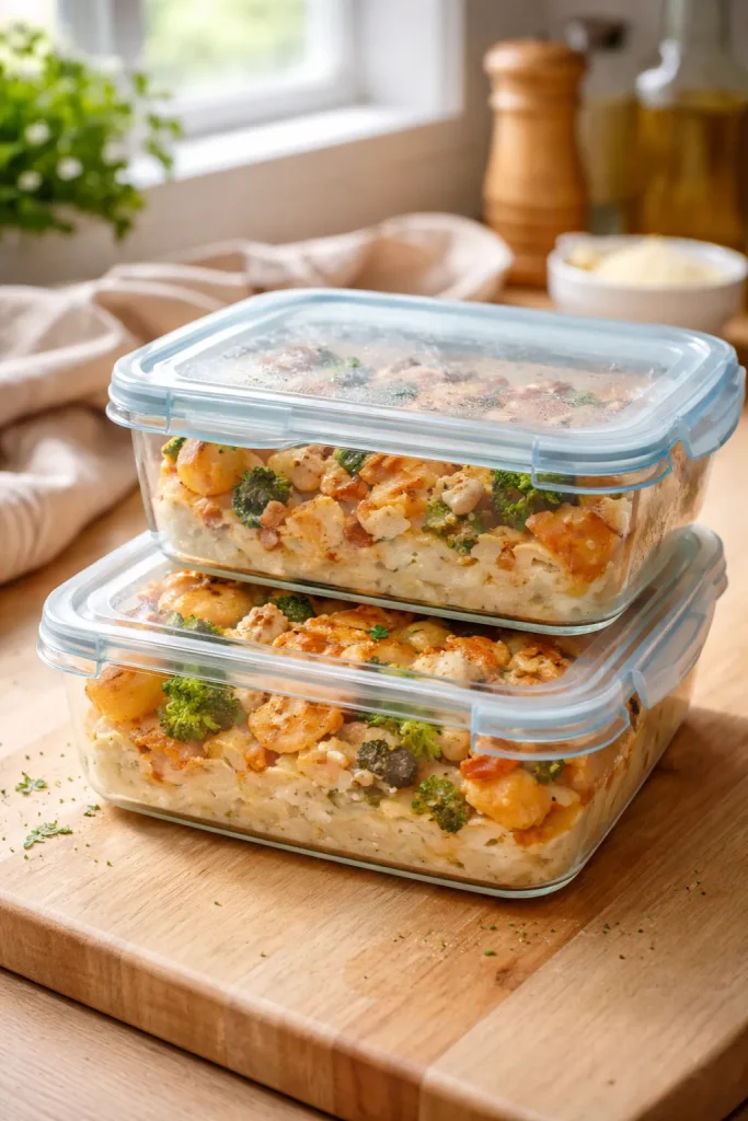 8 Freezer Meals to Cook Once and Eat Twice 1 Two identical portions in freezer-safe containers on a wooden counter, illustrating cook-once-eat-twice.