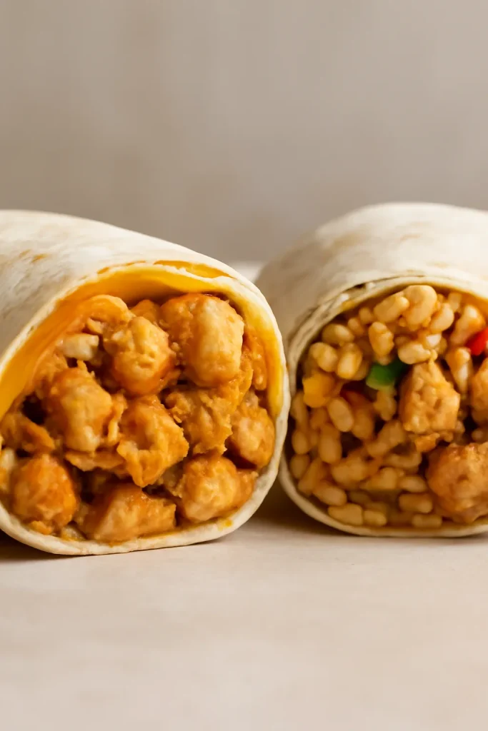 How To Make Taco Bell Chicken Burrito 10 Cross-section of burrito showing two fillings to illustrate variations
