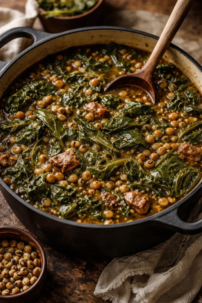 8 Southern Collard Green Recipes for Dinner 10 Collard greens with black-eyed peas in a rich broth
