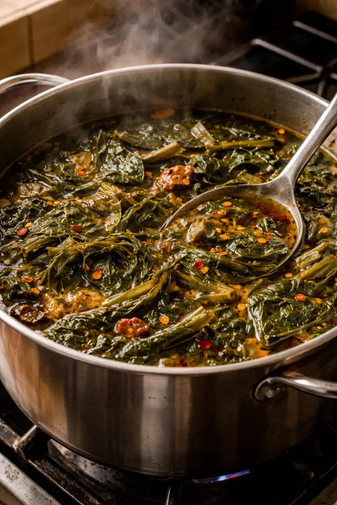 8 Southern Collard Green Recipes for Dinner 6 Spicy collard greens with red pepper flakes in the broth