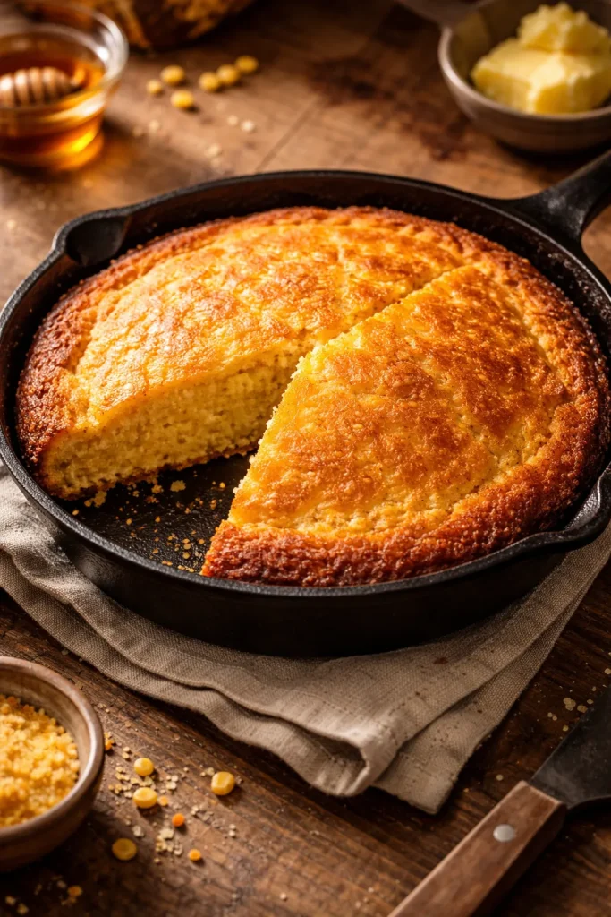 10 Thanksgiving Side Dishes Everyone Wants 8 Golden cornbread in a cast-iron skillet with a crispy crust