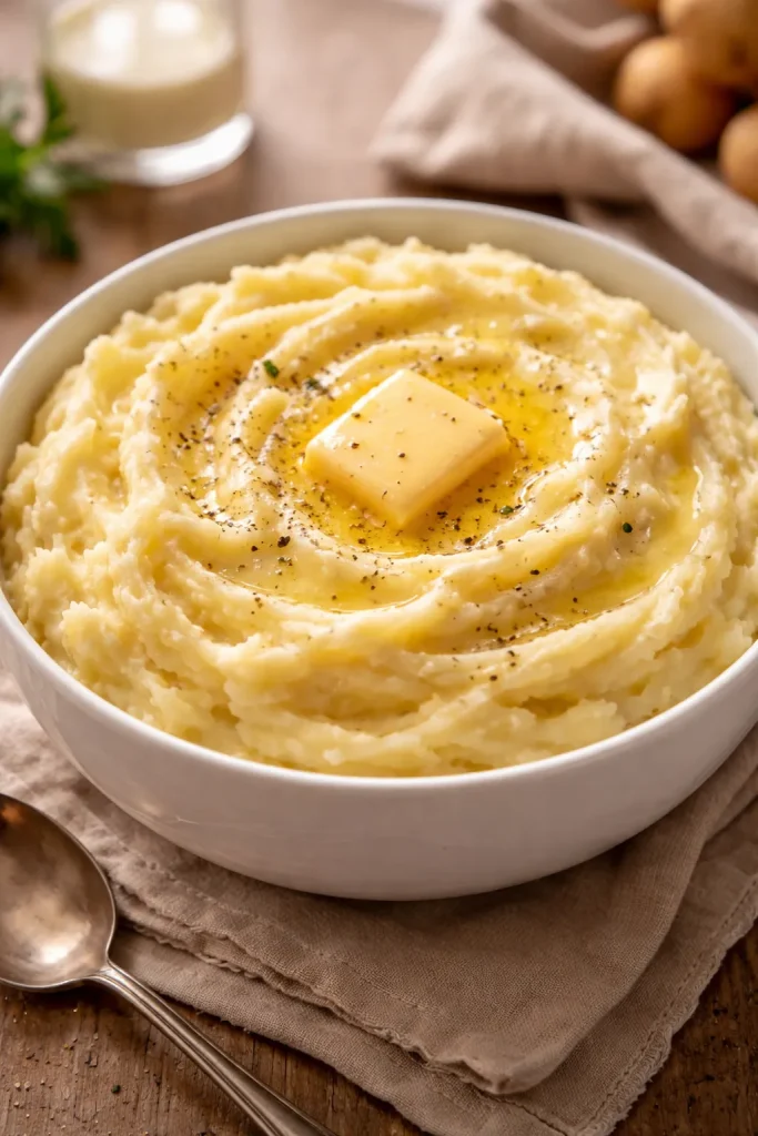 10 Thanksgiving Side Dishes Everyone Wants 3 Creamy mashed potatoes with melting butter in a bowl