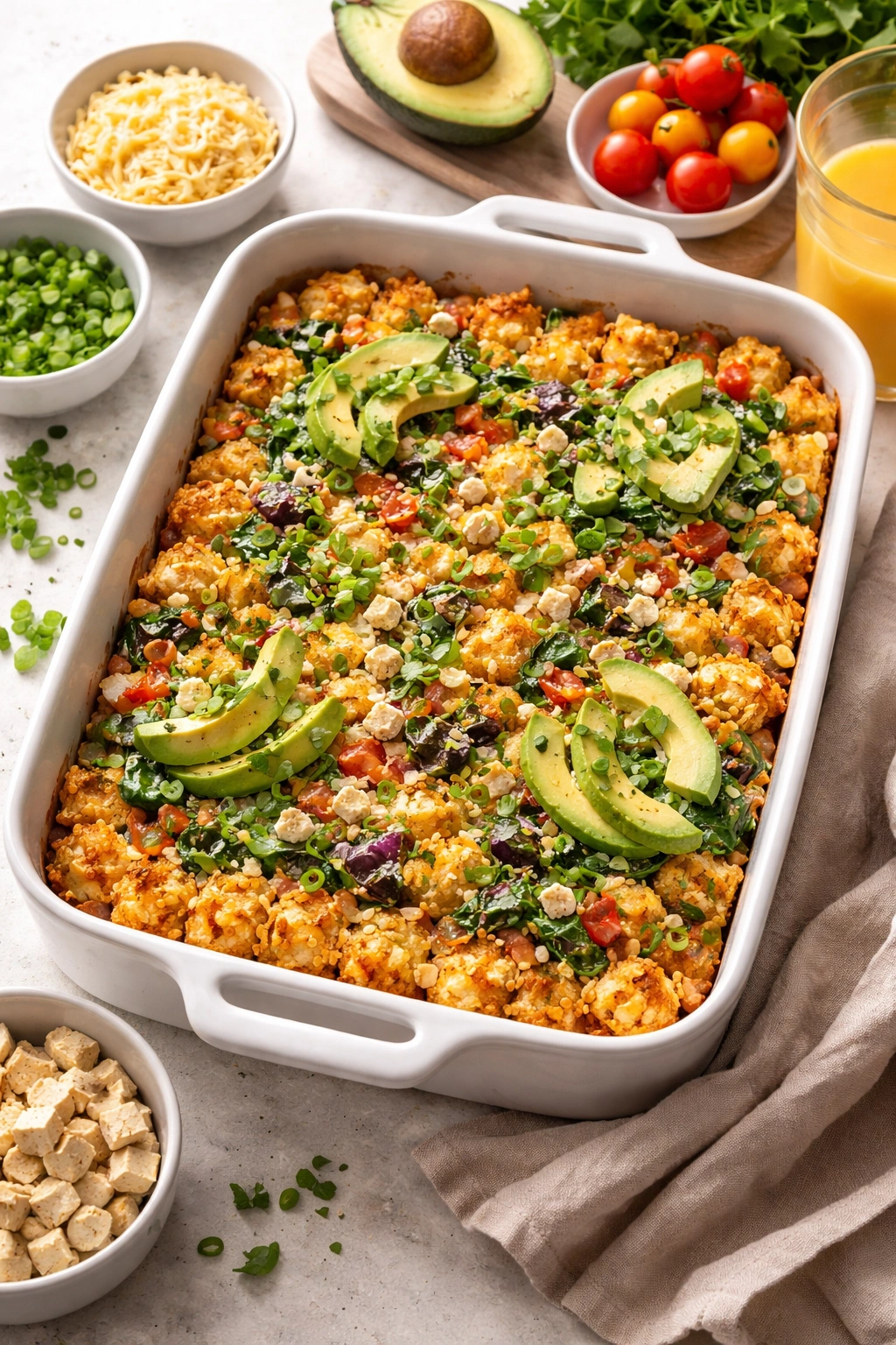 Casserole showcasing vegetable-forward toppings for dietary variations