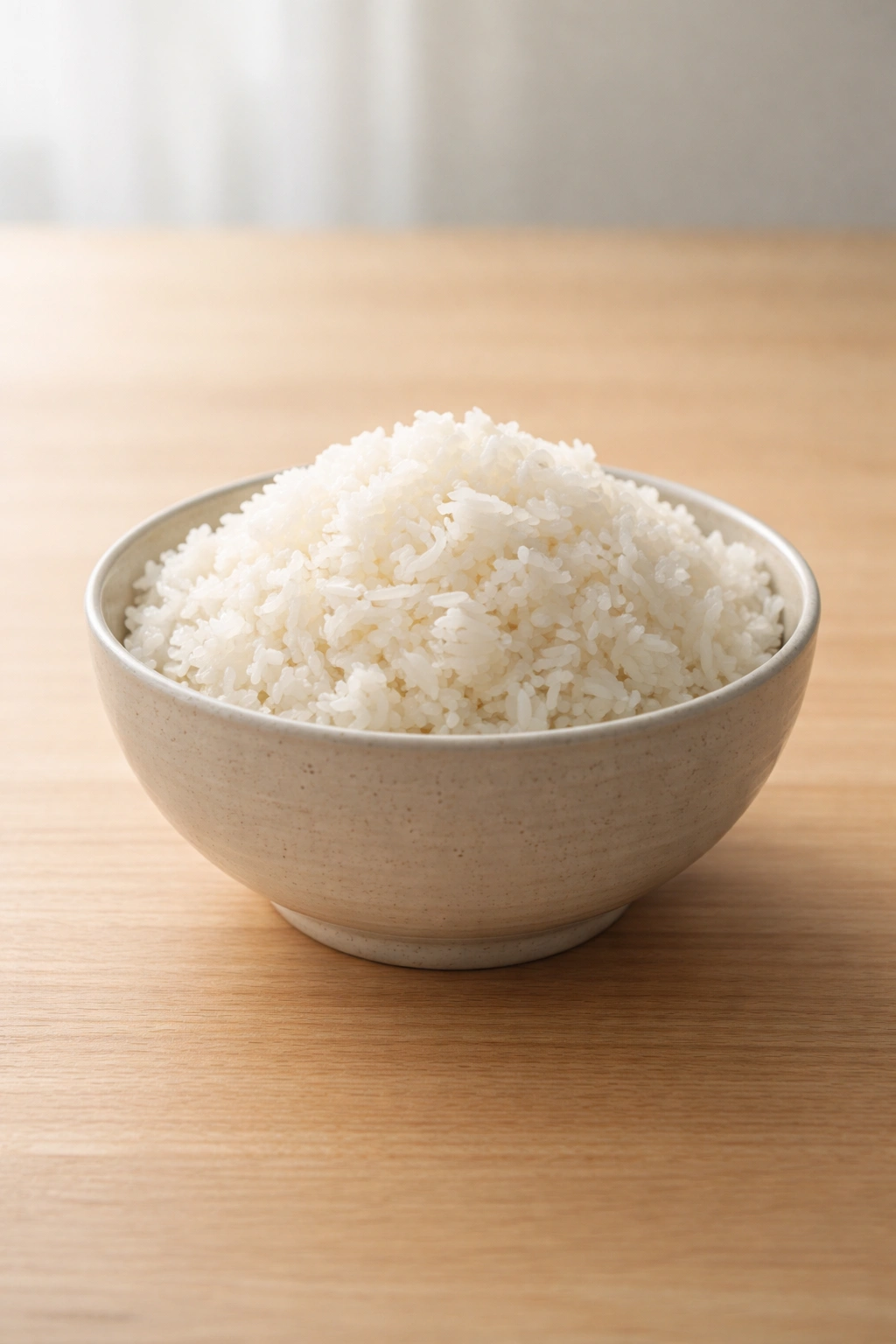 A bowl of fluffy white rice on a wooden surface, representing final thoughts on perfect rice