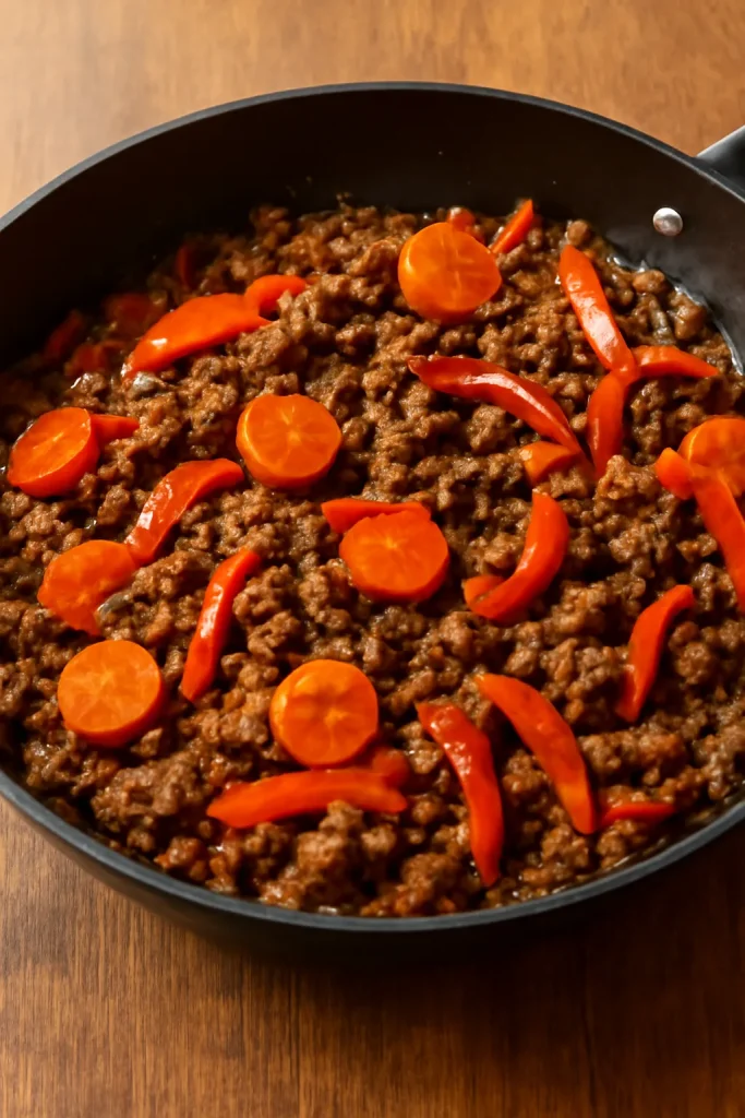 Easy Beef Meal Prep Bowls for Busy Weeks 5 Beef and vegetables cooking in a skillet with ginger