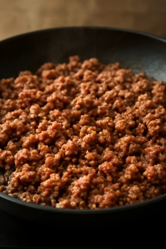 Easy Beef Meal Prep Bowls for Busy Weeks 1 Close-up of browned ground beef cooking in a skillet
