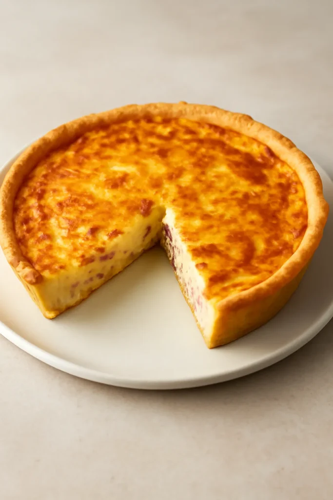 Ham and cheese quiche on plate