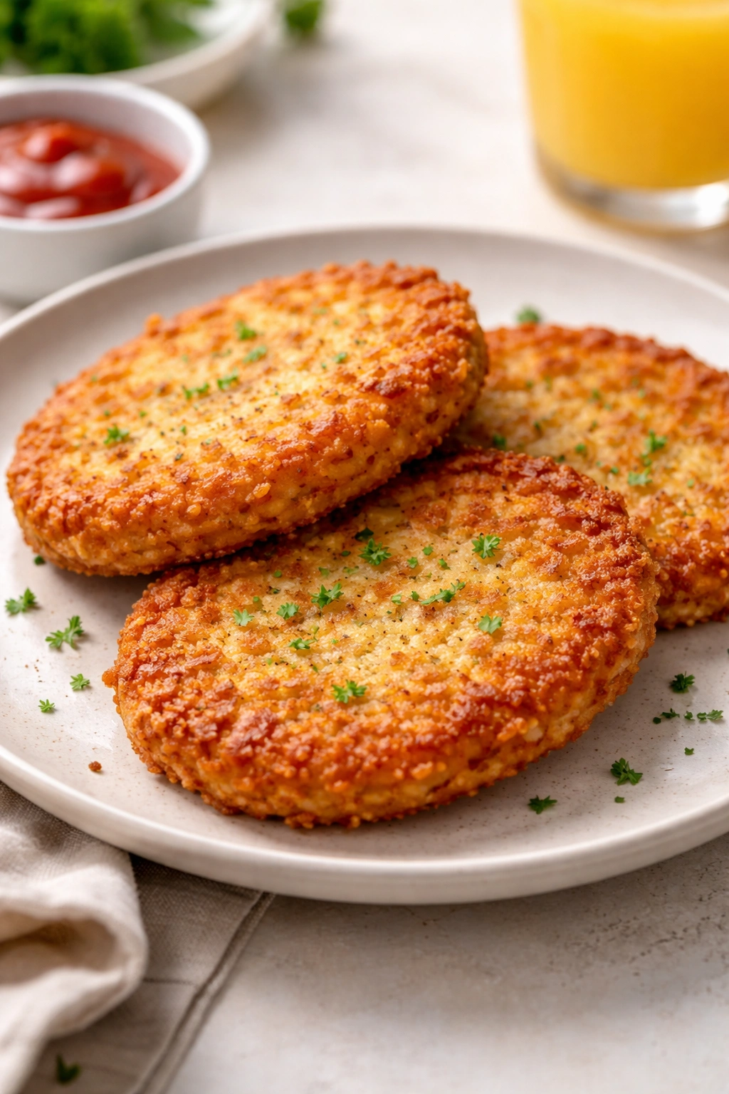 Crispy hash brown patties on plate