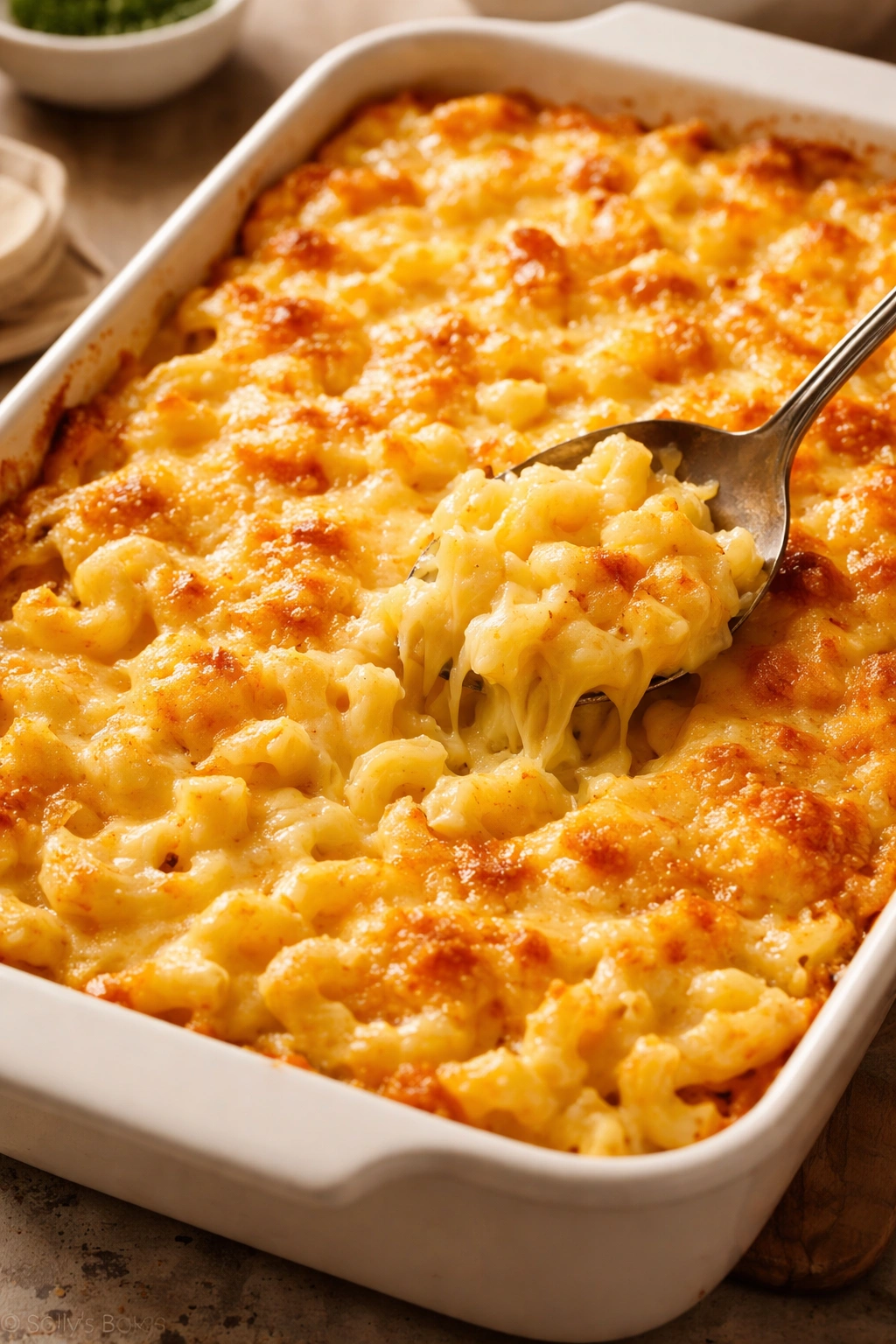 Creamy macaroni and cheese in a baking dish