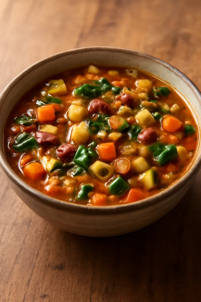 Hearty minestrone soup with vegetables and pasta