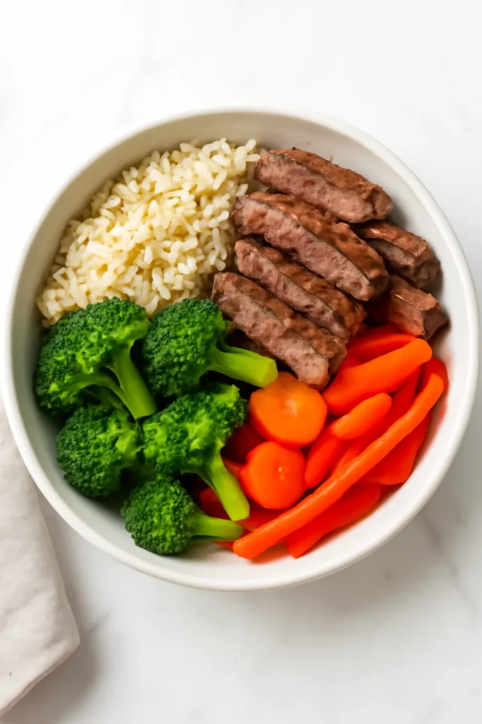 Easy Beef Meal Prep Bowls for Busy Weeks 12 Balanced beef bowl showing protein, carbs, and vegetables