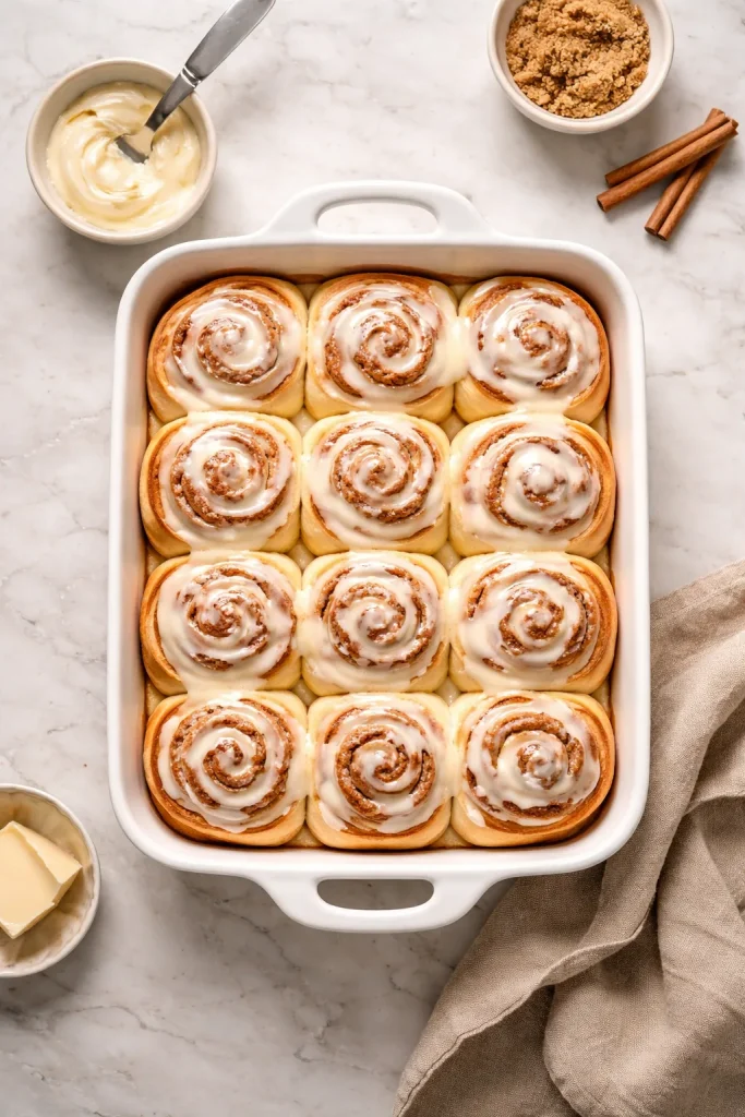 8 Cinnamon Roll Recipes Soft and Fluffy 9 Ceramic 9x13 baking dish on a clean counter