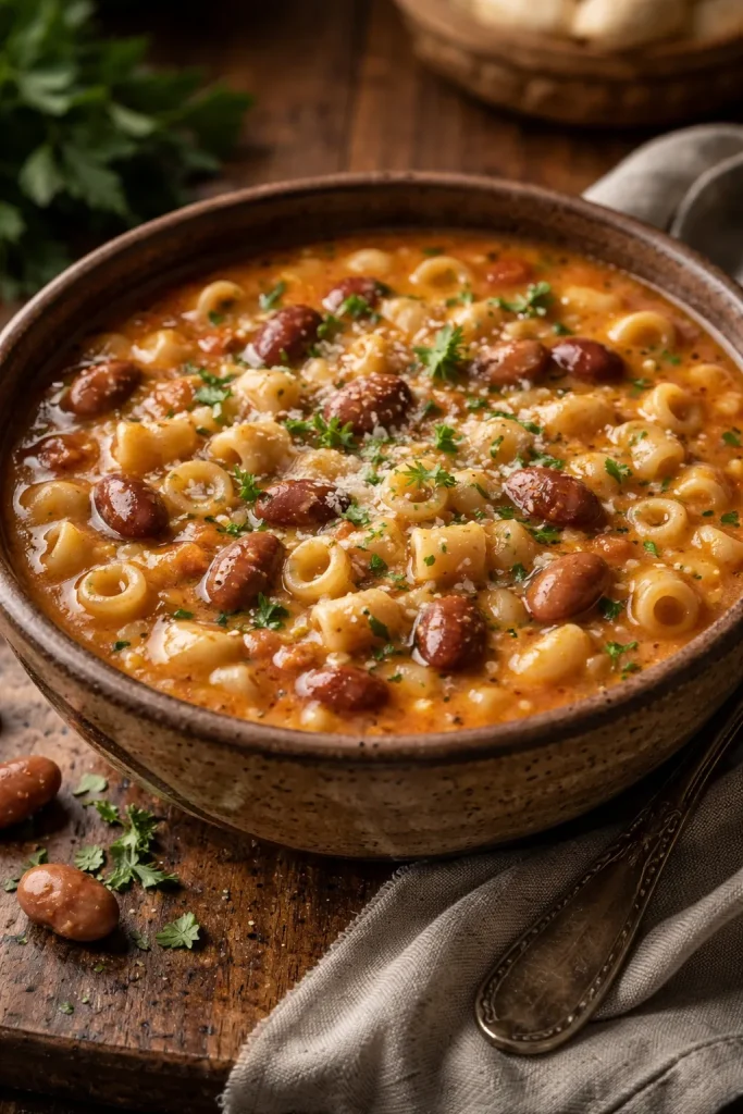 10 Italian Recipes Straight From Nonna 3 Hearty pasta e fagioli soup with beans in rustic bowl