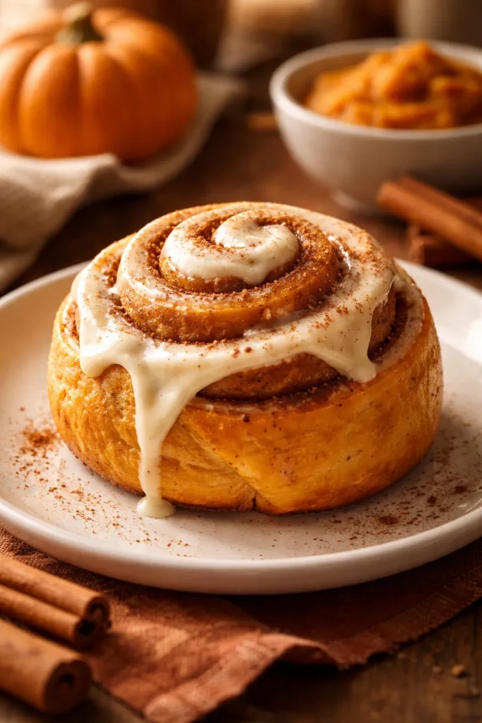 8 Cinnamon Roll Recipes Soft and Fluffy 8 Close-up of pumpkin spice cinnamon roll with orange dough and warm spices