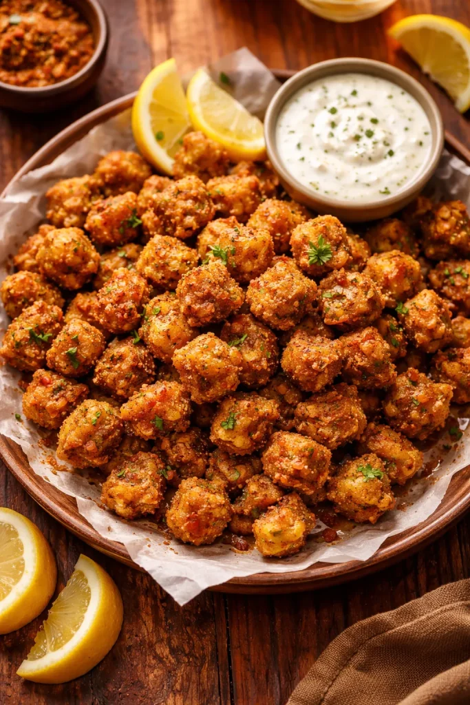 Cajun-spiced fried okra bites with a spicy coating.