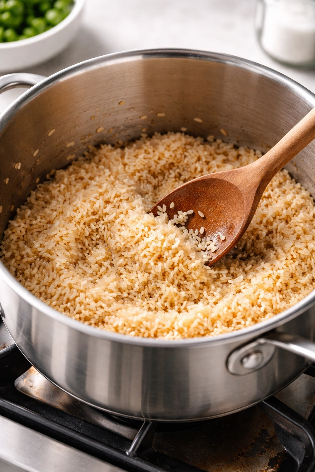 Toasting rice in a dry pot for flavor and fluff