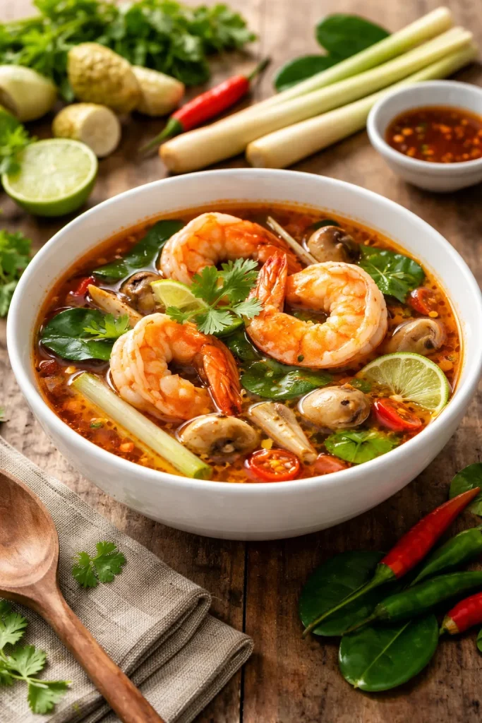 12 Thai Recipes You Can Make at Home 4 Bright bowl of Tom Yum Goong with shrimp and mushrooms