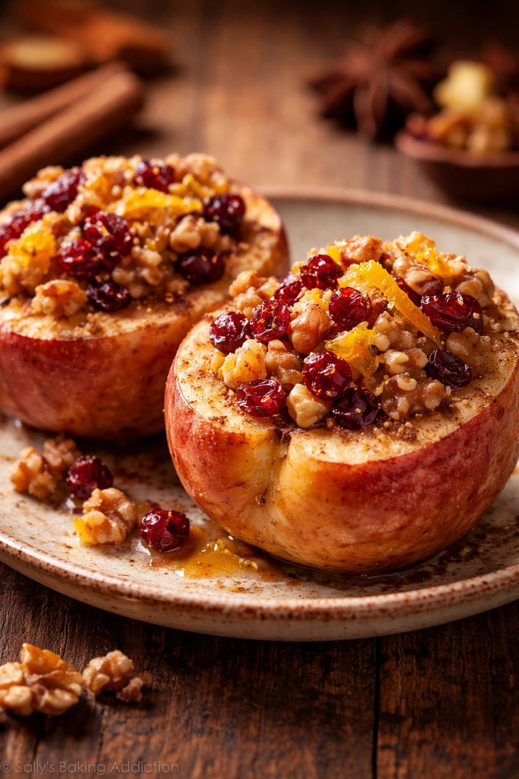 Baked apple filled with walnuts and dried fruit