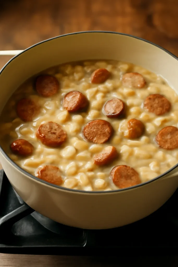 Dutch oven with white bean and sausage soup