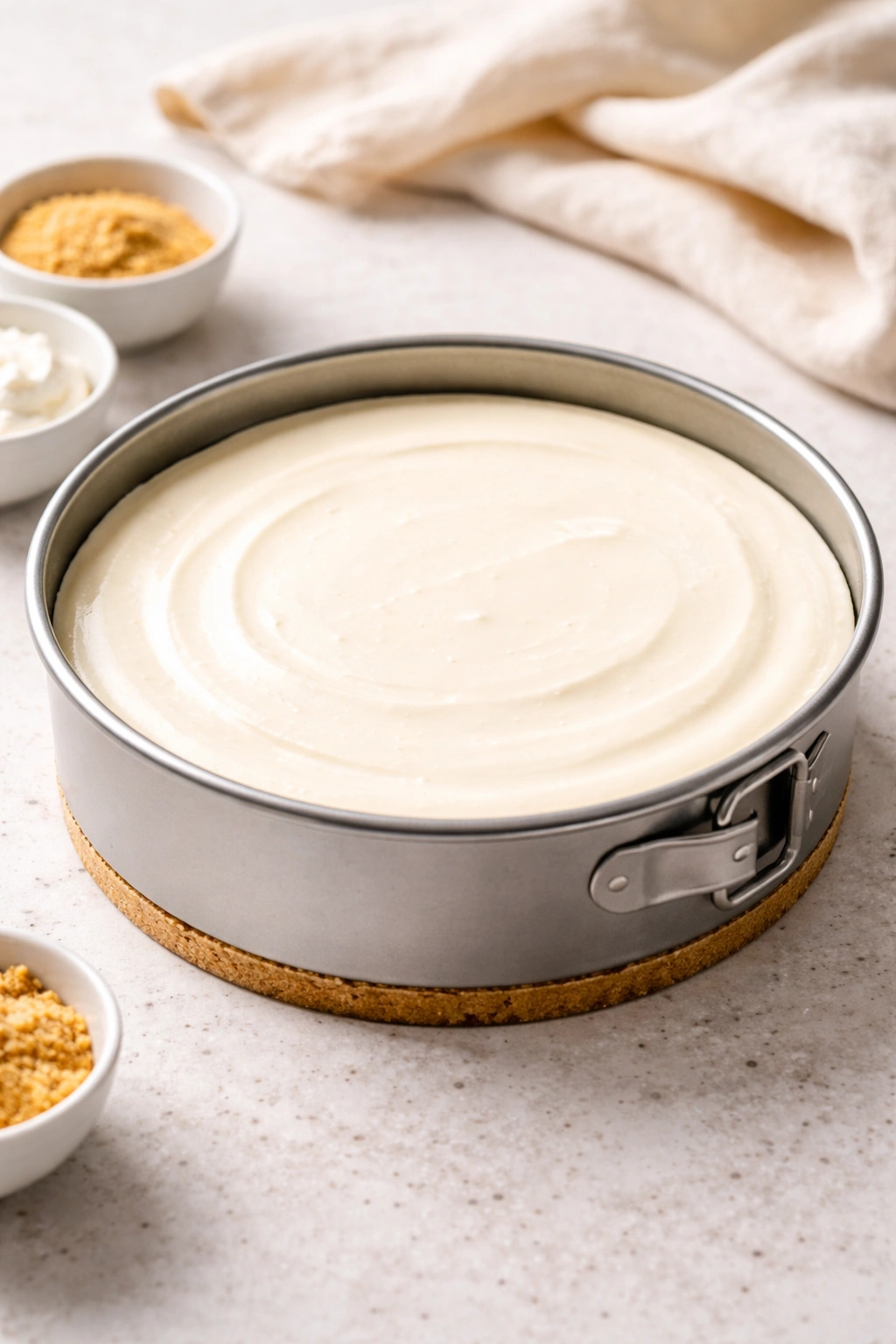 8-inch cheesecake in springform pan with creamy filling