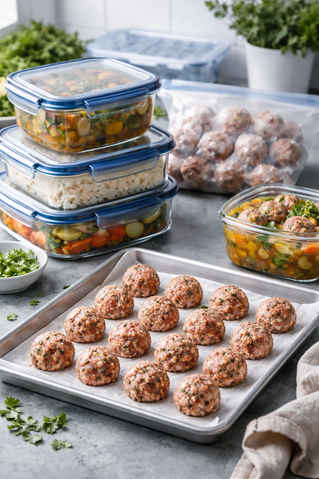 Airtight containers and freezing prep for albondigas leftovers