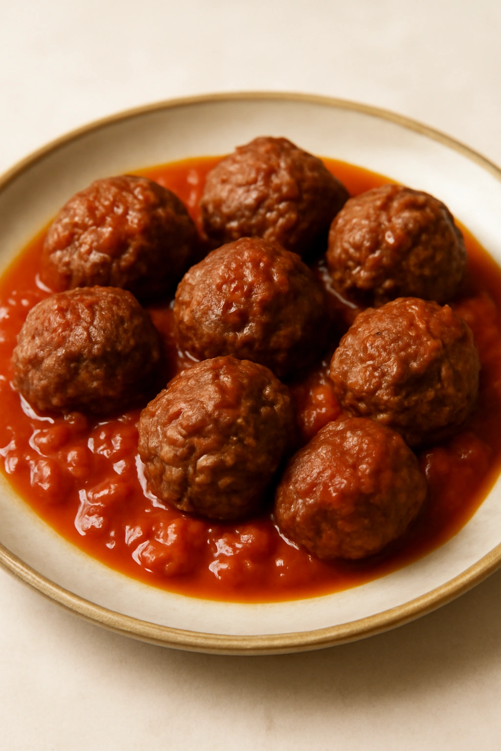All-beef meatballs in tomato sauce on a plate