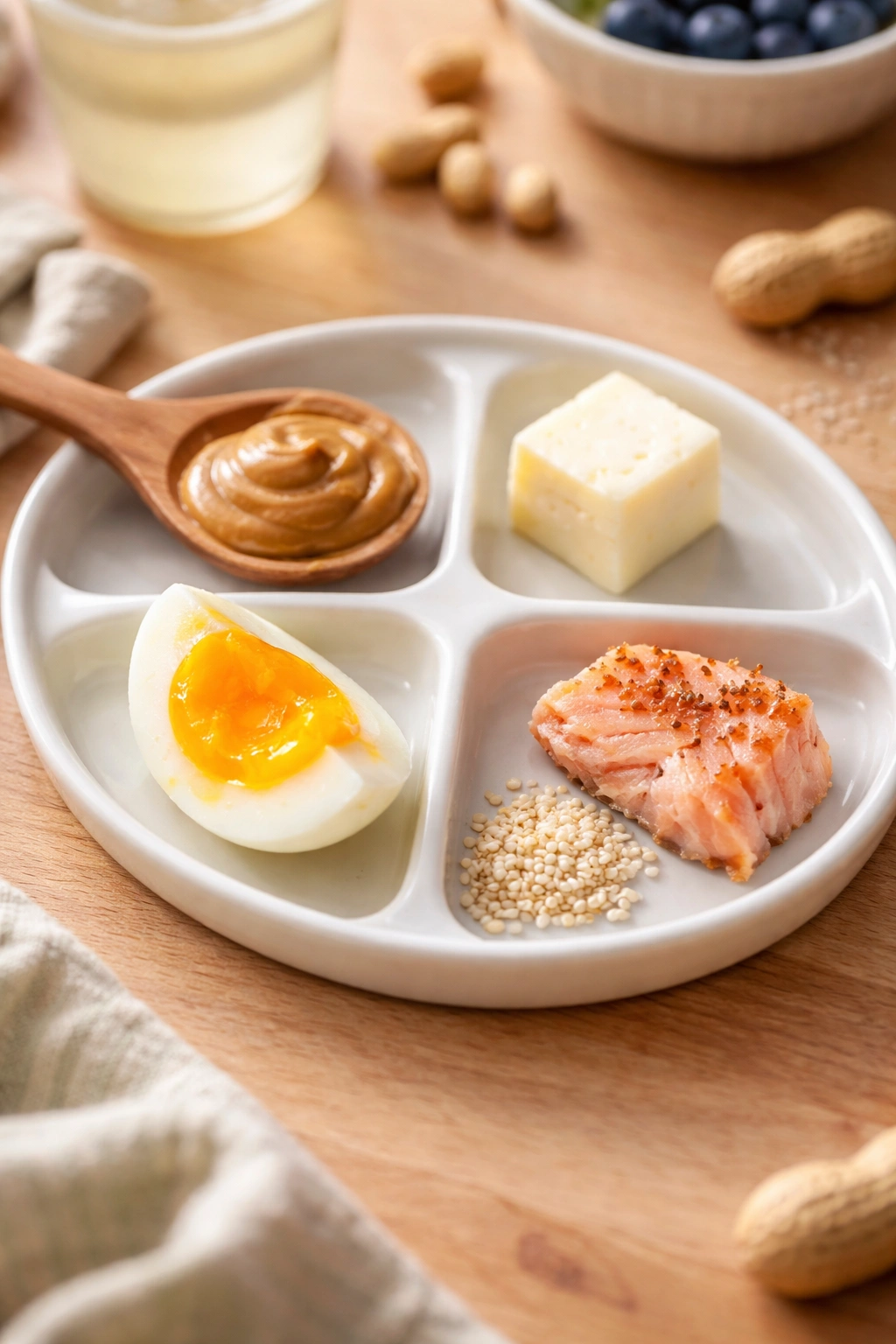 Assortment of allergen foods in small portions suitable for early exposure
