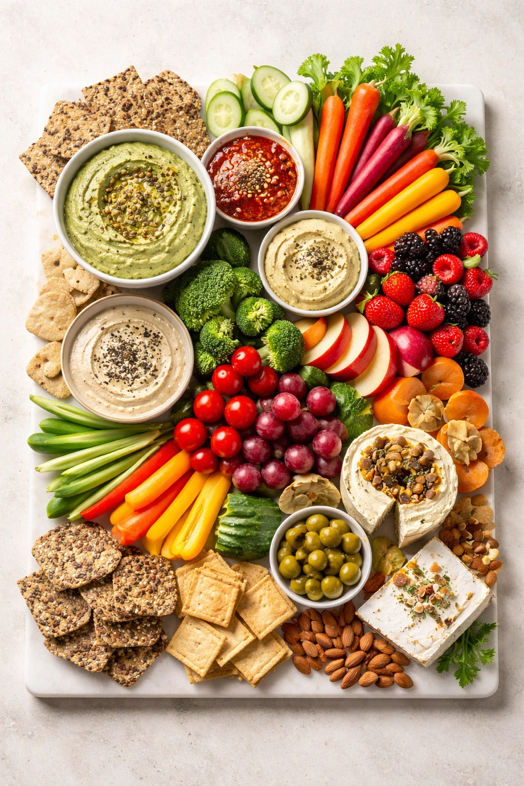 Allergy-friendly snack board with seeds, fruits, vegetables