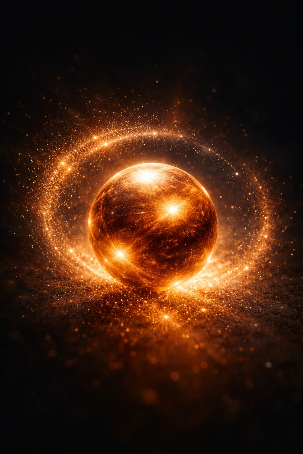 Copper-toned sphere with halo of particles representing antioxidants protecting cells
