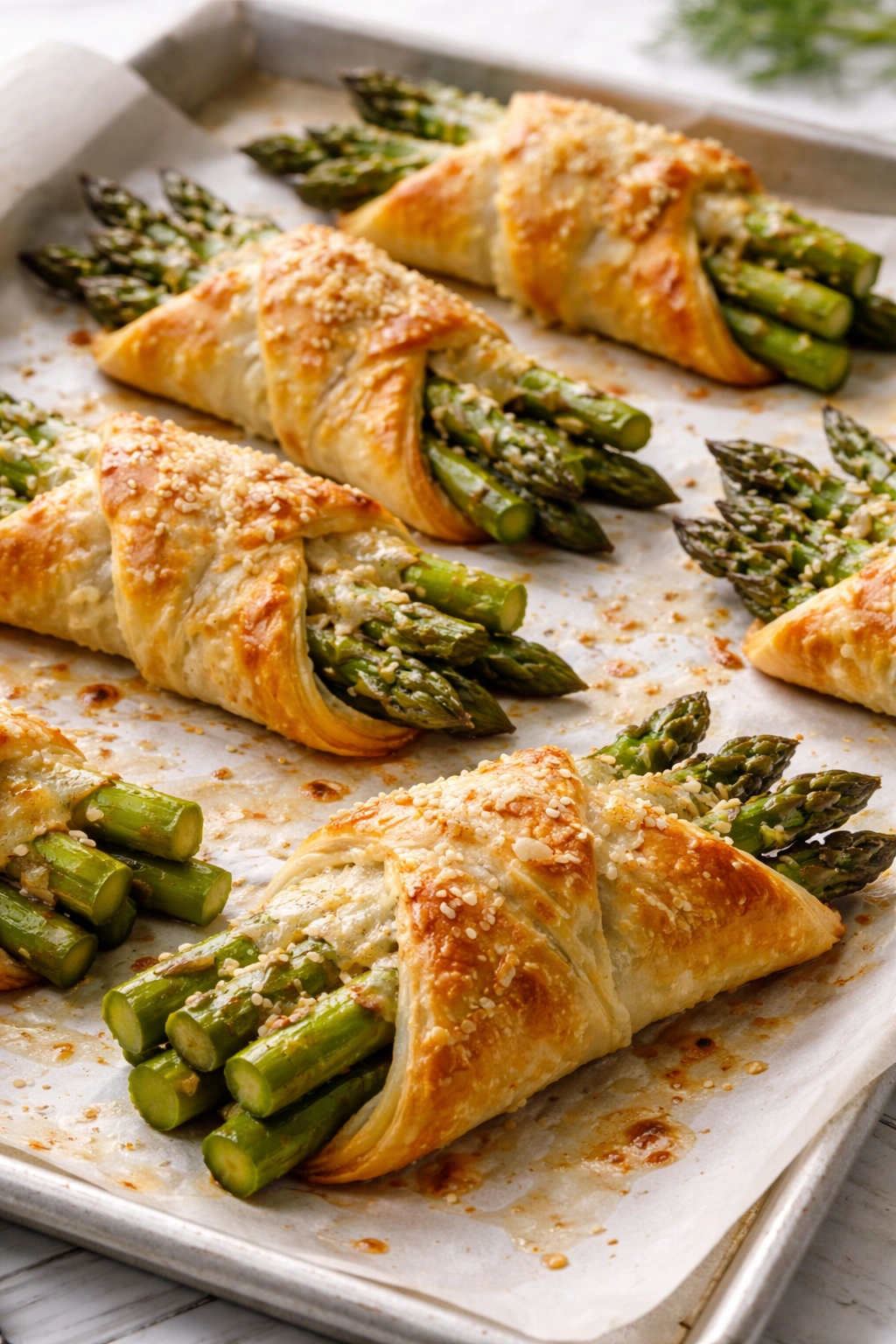 Asparagus wrapped in puff pastry with Gruyere cheese