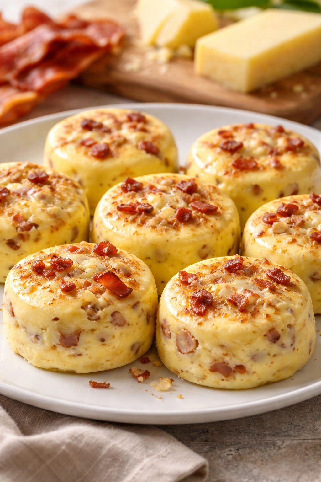 Bacon and Gruyere egg bites on a plate