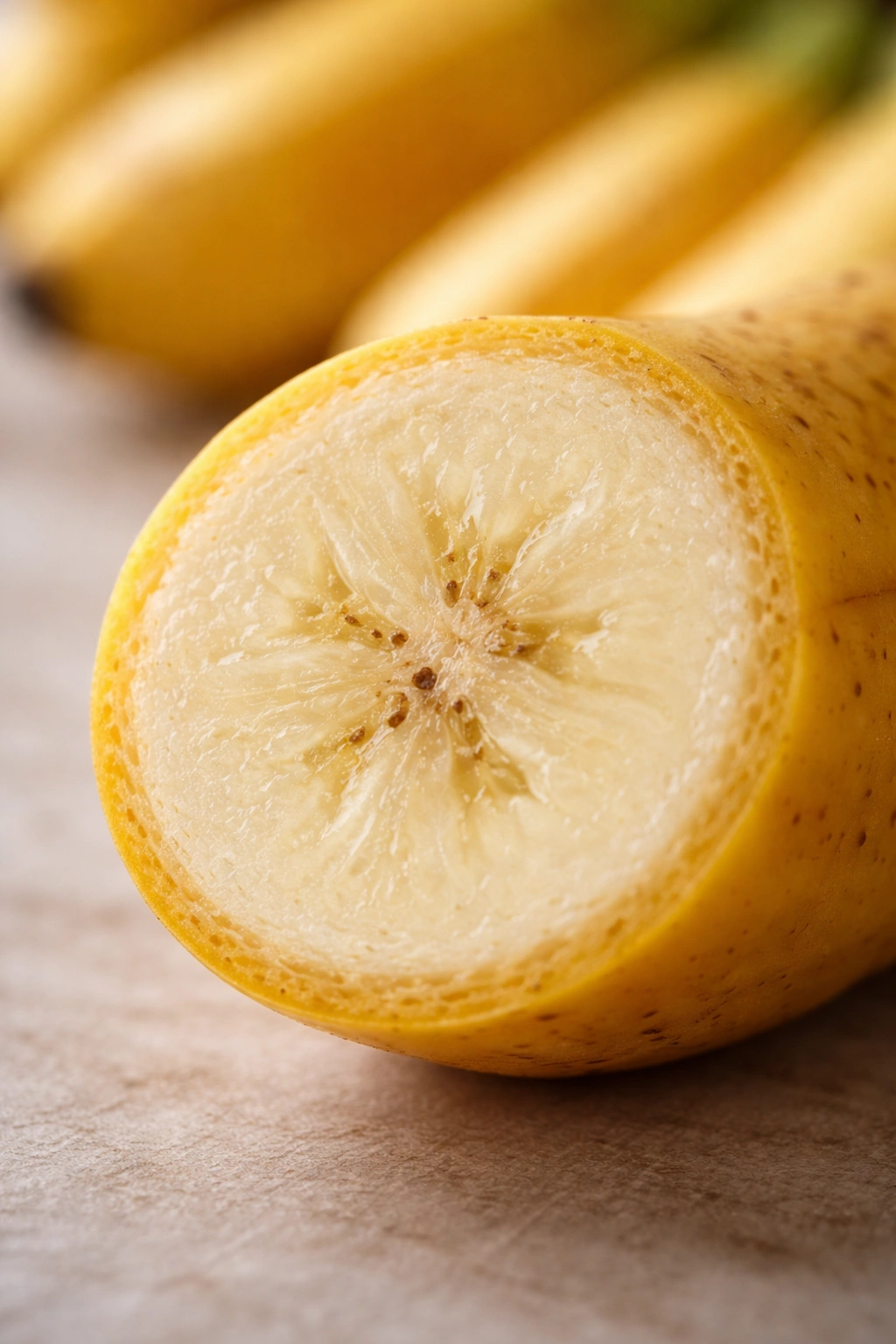 Banana cross-section showing dense interior textures associated with resistant starch
