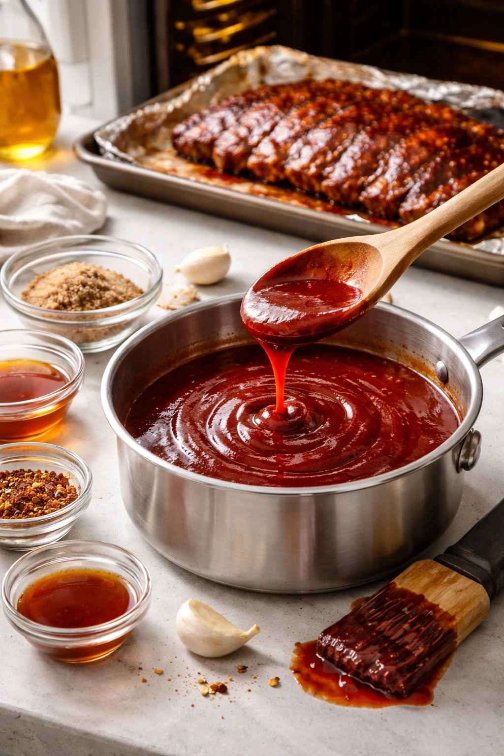 Glossy barbecue sauce in bowl