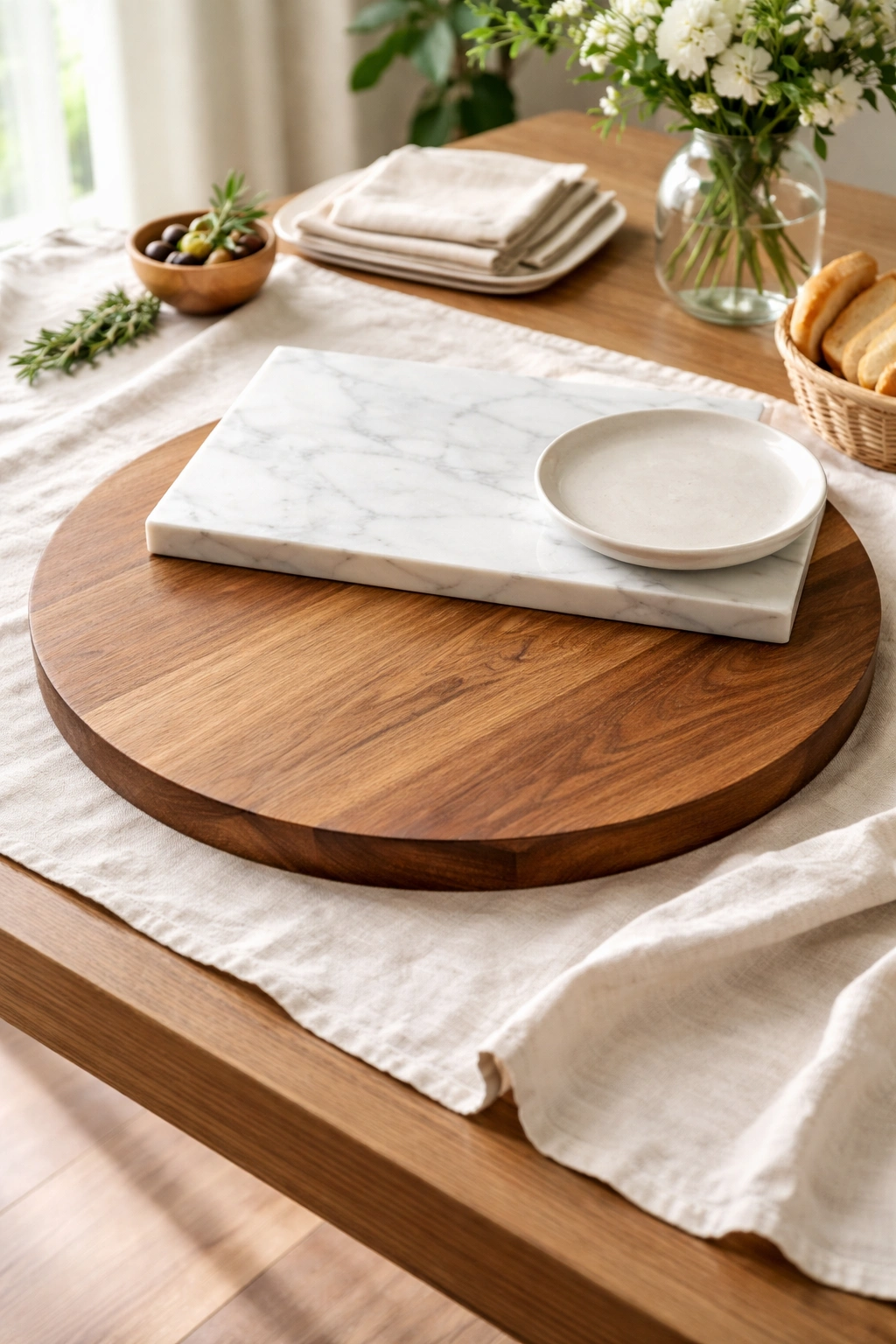 Base and surface options featuring wood, marble, and ceramic boards arranged on a clean table
