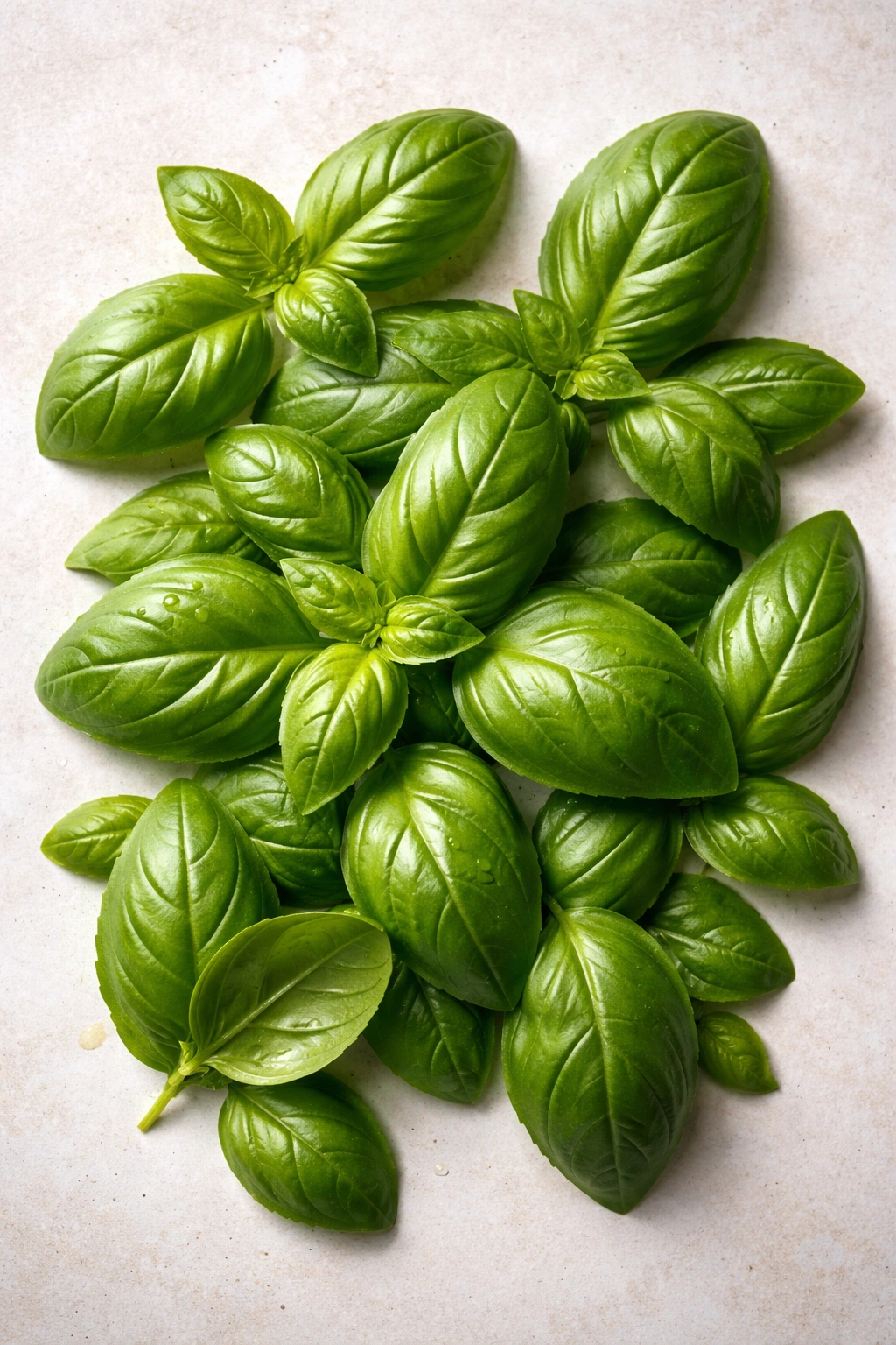 Fresh basil leaves on neutral background ready for pesto
