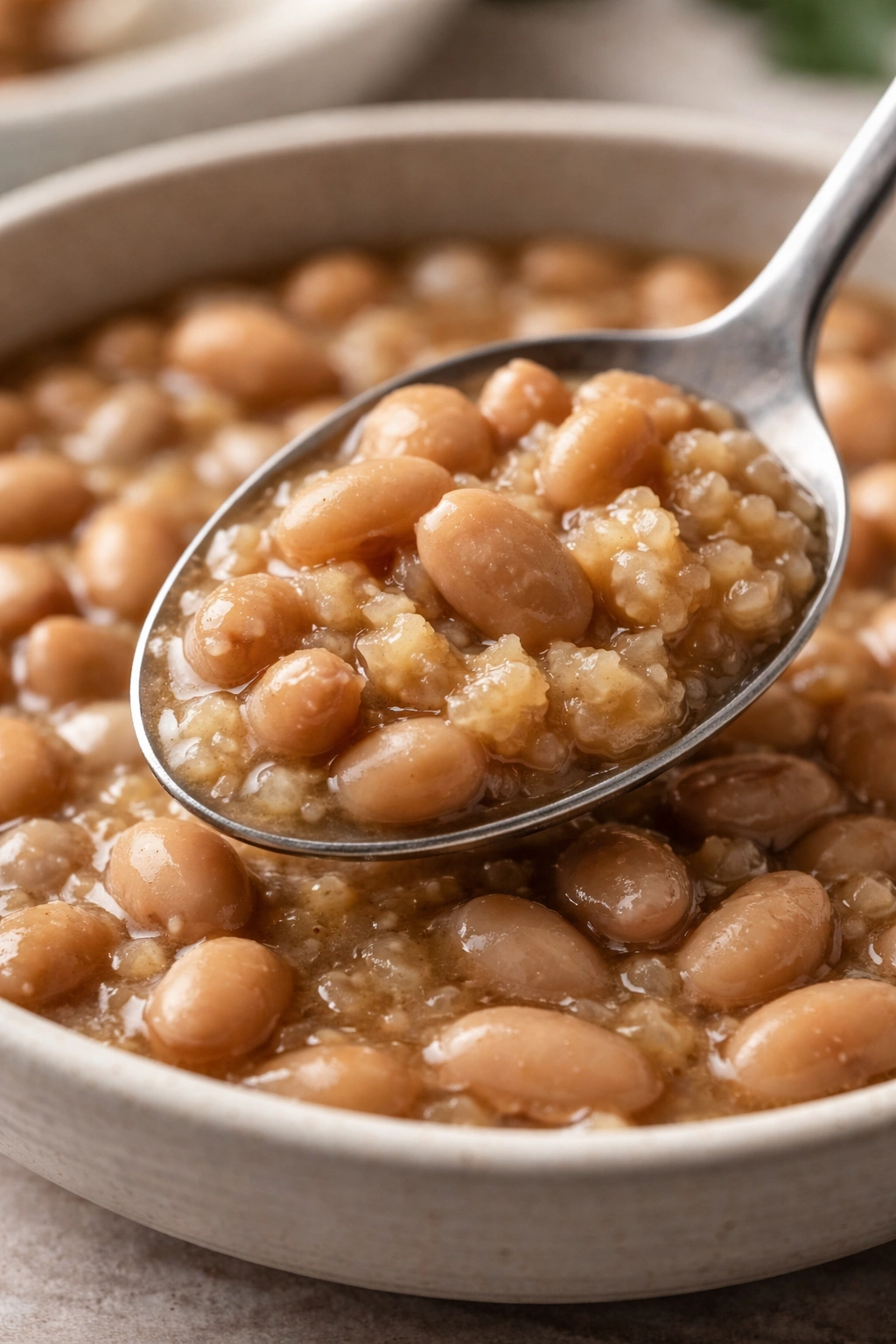 Beans showing various textures from tender to slightly mashed