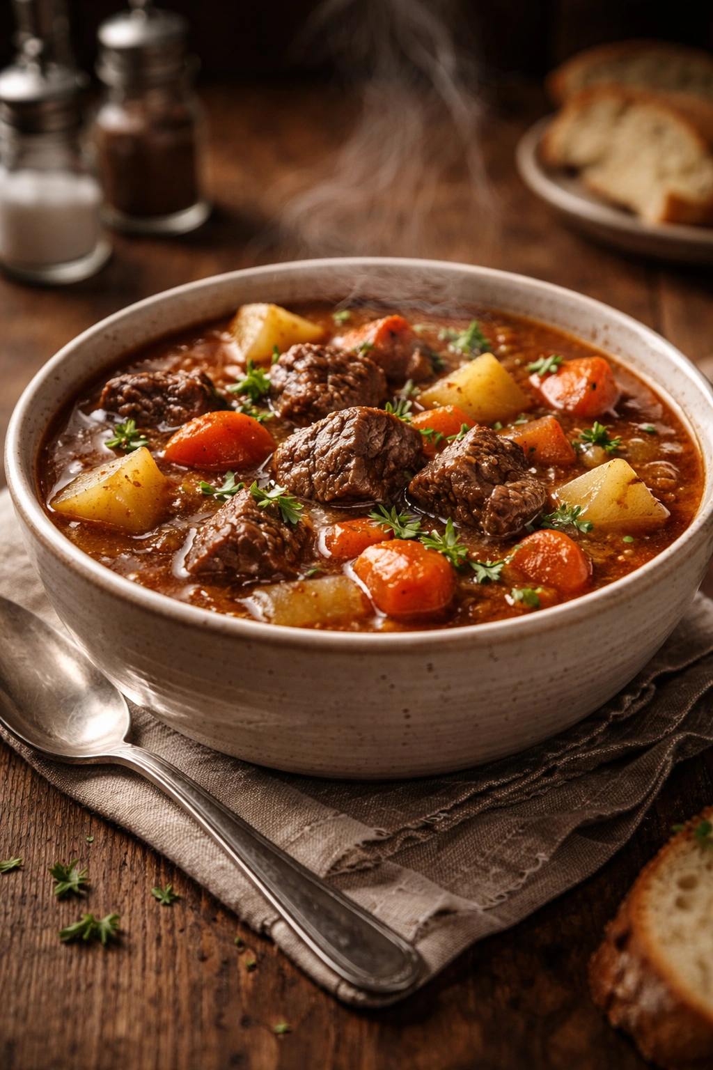Steaming beef stew bowl symbolizing final thoughts on comfort food