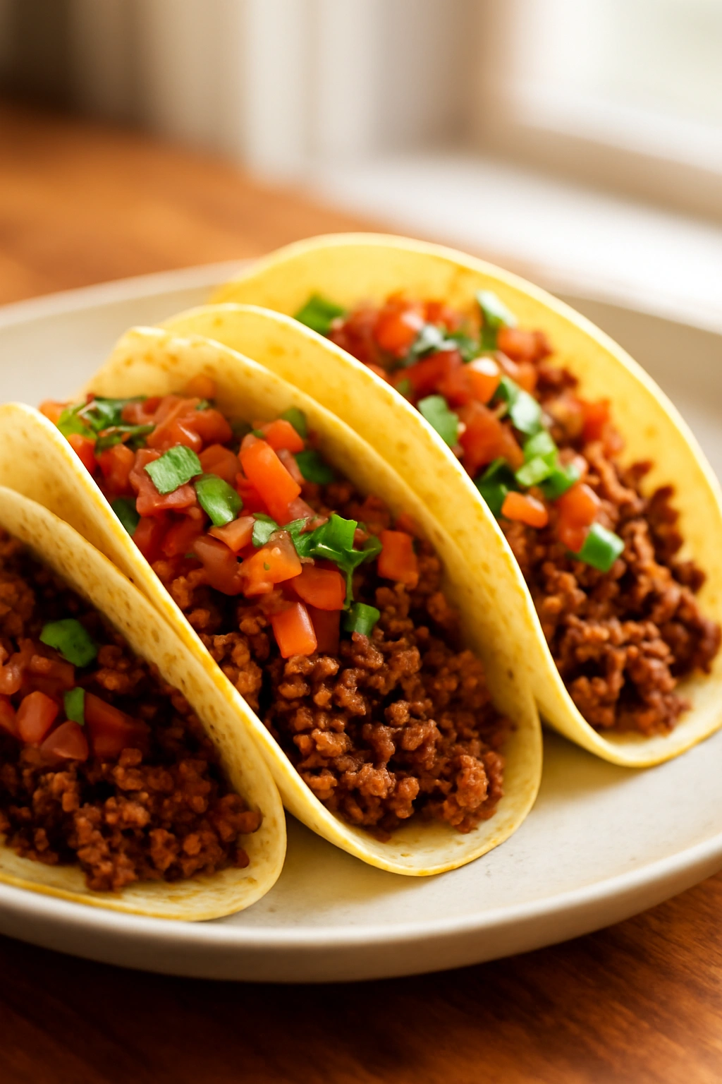 Beef tacos with pico de gallo on a plate