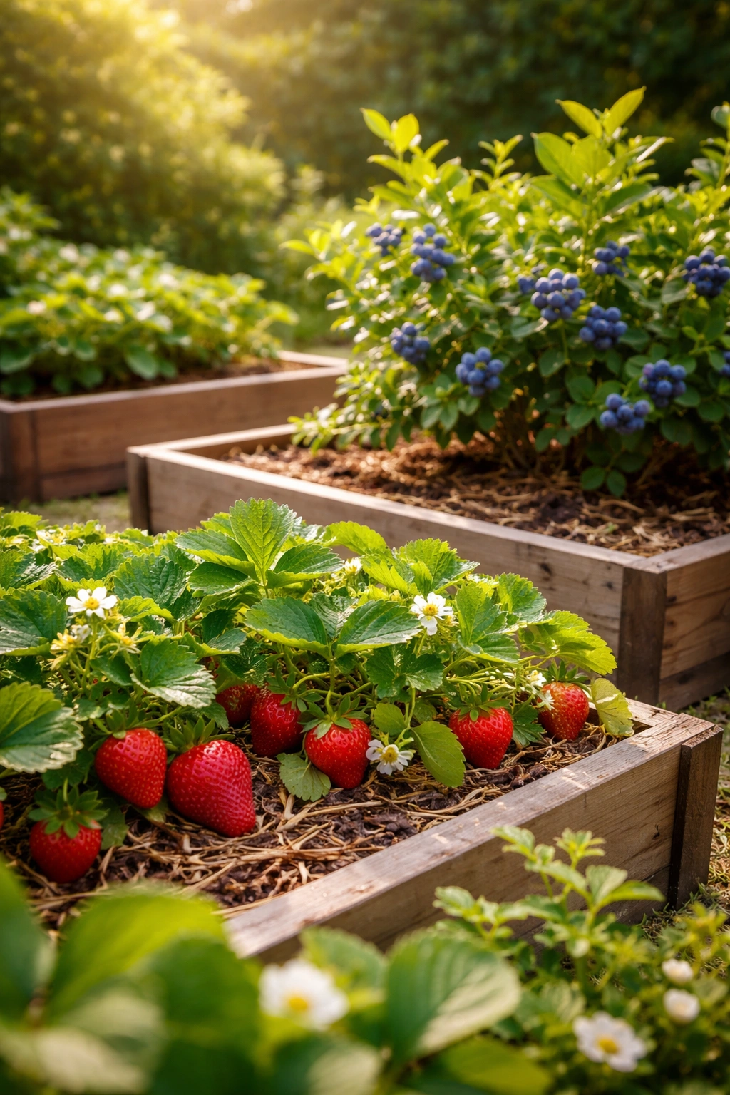Strawberry and blueberry garden beds ideal for beginner fruit gardeners