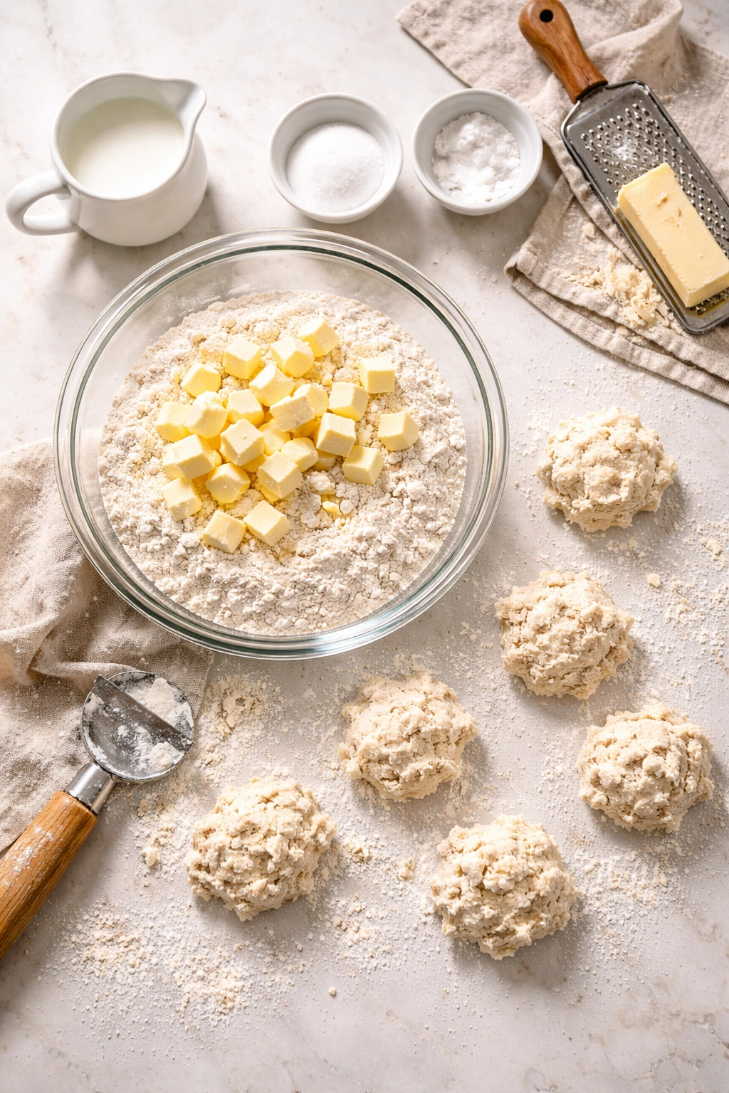 Dough ingredients ready for biscuit topping